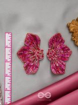 Prasthika- The Crimson Hibiscus- Glass Tyres Embroidered Stud Earrings