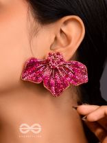 Prasthika- The Crimson Hibiscus- Glass Tyres Embroidered Stud Earrings