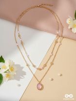 The Pink Pizzazz- Golden Embellished Layered Necklace With Anti-Tarnish Coating