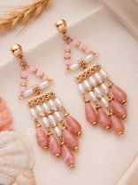 THE MYSTERIOUS SKIES - PEARLS STATEMENT EARRINGS (PEACH AND WHITE)