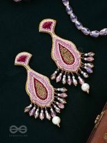 Vismaya - The Amazement - Dabka, Beads And Glass Drops Hand Embroidered Earrings