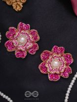 PADMARAGA - THE PINK SAPPHIRE - METAL FLOWER AND PEARL EMBROIDED  EARRINGS