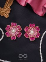 PADMARAGA - THE PINK SAPPHIRE - METAL FLOWER AND PEARL EMBROIDED  EARRINGS