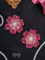 PADMARAGA - THE PINK SAPPHIRE - METAL FLOWER AND PEARL EMBROIDED  EARRINGS
