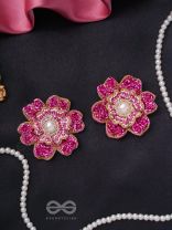 PADMARAGA - THE PINK SAPPHIRE - METAL FLOWER AND PEARL EMBROIDED  EARRINGS