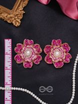 PADMARAGA - THE PINK SAPPHIRE - METAL FLOWER AND PEARL EMBROIDED  EARRINGS