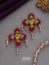 CHAARVI - THE BEAUTIFUL AND ELEGANT - PINK AND GOLD EMBROIDED  EARRINGS WITH METAL FLOWERS