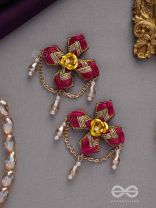 CHAARVI - THE BEAUTIFUL AND ELEGANT - PINK AND GOLD EMBROIDED  EARRINGS WITH METAL FLOWERS