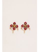 CHAARVI - THE BEAUTIFUL AND ELEGANT - PINK AND GOLD EMBROIDED  EARRINGS WITH METAL FLOWERS