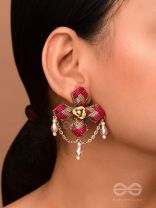 CHAARVI - THE BEAUTIFUL AND ELEGANT - PINK AND GOLD EMBROIDED  EARRINGS WITH METAL FLOWERS