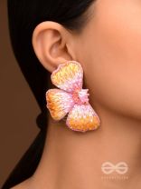 SHOBHANA - THE SHINING - SEQUINS AND RESHAM EMBROIDED EARRINGS (PINK & MUSTARD)