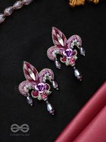 ABHINAYA - THE DRAMATIC DROP - GLASS BEADS, METAL FLOWER AND ZARI EMBROIDED EARRINGS