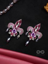 ABHINAYA - THE DRAMATIC DROP - GLASS BEADS, METAL FLOWER AND ZARI EMBROIDED EARRINGS