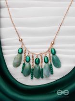 Nature's Emerald Paradise- Golden Playful Neckpiece With Anti-Tarnish Coating 