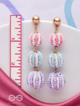 COTTON CANDY CHARMS -  CUTE BEADED EARRINGS (PURPLE, BLUE & PINK)
