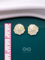 DEW DROPPED PEONIES - GOLDEN ENAMELLED STUDS (WHITE)
