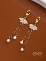 THE LOTUS CHIMES- GOLDEN DROP PEARL EARRINGS