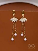 THE LOTUS CHIMES- GOLDEN DROP PEARL EARRINGS