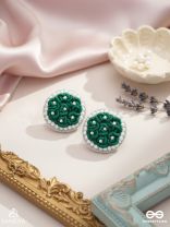 VARALI - THE LUSH MEADOW - PEARL AND THREAD EMBROIDERED EARRINGS (GREEN)
