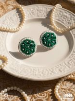 VARALI - THE LUSH MEADOW - PEARL AND THREAD EMBROIDERED EARRINGS (GREEN)