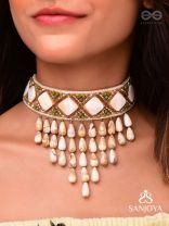 Aparnavara - The Shoreline Glow - Sequins, Beads And Marble Drops Hand Embroidered Neckpiece