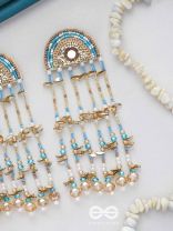 Ambudhara - The Rainstream - Sequins, Beads And Mirror Hand Embroidered Earrings (Blue & Gold)
