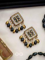 Kamagni - Fire Of Passion - Beads, Resham And Glass Drops Hand Embroidered Earrings (Black & Golden)