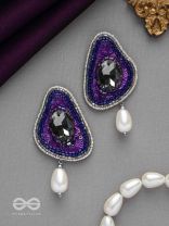 VIRUPATA - THE FREE SPIRITED - STONE, CUT DANA, SEQUINS AND PEARL DROP EMBROIDERED EARRINGS (PURPLE)