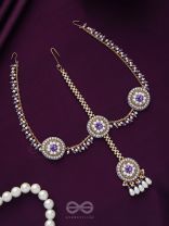 Kanichi - A Floral Blossom - Pearl Drops, Beads And Stone Hand Embroidered Maathapatti