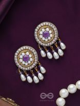 TARUNIKA - A YOUNG BUD - STONE, PEARLS AND BEADS EMBROIDERED EARRINGS (PURPLE & WHITE)