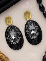 ASHMAK - THE DUSKY STONE - STONE AND CUTDANA EMBROIDERED EARRINGS (BLACK)