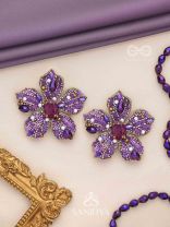 SVABHĀVIKA - THE NATURAL GRACE - STONE, SEQUINS AND PEARLS EMBROIDERED EARRINGS (PURPLE)