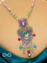 RANGAVARIDHI - PALETTE OF COLORS - STONES, BEADS AND GLASS DROP EMBROIDERED AND OXIDISED NECKPIECE (MULTICOLOR)