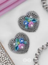 KUSUMAVARTA - THE HEART OF FLOWERS - SEQUINS, BEADS AND PEARLS EMBROIDERED AND OXIDISED STUD EARRINGS