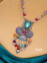 CHITRAVARNA - THE COLORFUL CHARMS - STONE AND GLASS DROPS EMBROIDERED AND OXIDISED NECKPIECE (MULTICOLOR)