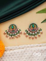 VARNANANDINI - THE COLORFUL DELIGHT - STONE, PEARLS AND BEADS EMBROIDERED EARRINGS (GREEN & PINK)