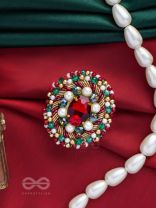 AKSHEPA - THE STATEMENT ONE - STONE, PEARLS AND BEADS EMBROIDERED RING