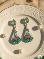 Padmalatā - Lotus Vine Hand-embroidered earrings with Cutdana, Dabka and Resham thread work 