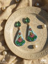 Padmalatā - Lotus Vine Hand-embroidered earrings with Cutdana, Dabka and Resham thread work 