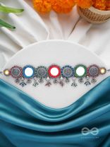 RANGAVYUHA - COLORBURST CASCADE - BEADS, MIRROR AND RESHAM EMBROIDERED AND OXIDISED NECKLACE