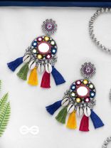 MANOHARAAKARA - THE ENCHANTING SHADES - MIRROR, BEADS AND SHELL EMBROIDERED AND OXIDISED EARRINGS