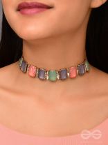 The Tropical Blush - Statement Choker Neckpiece With Anti-Tarnish Coating (Teal, Blue & Pink)
