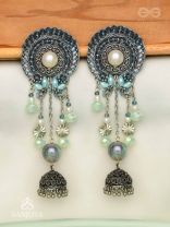 DHUMITA - THE SHINING SMOKE - BEADED OXIDISED AND HAND EMBROIDERED EARRINGS