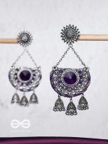 Nishithani - The Midnight Orchid - Sequins, Cutdana Oxidised And Hand Embroidered Earrings