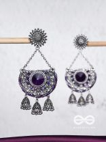 Nishithani - The Midnight Orchid - Sequins, Cutdana Oxidised And Hand Embroidered Earrings