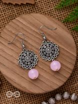 BLUSH BLOSSOMS - OXIDISED JHUMKA EARRINGS