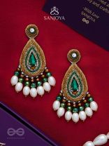 Haritparna - Green Leaved - Stone, Cutdana And Beads Hand Embroidered Earrings
