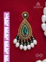 Haritparna - Green Leaved - Stone, Cutdana And Beads Hand Embroidered Earrings