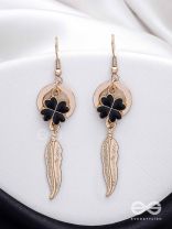 Leafy Luster - Golden And Black Earrings 