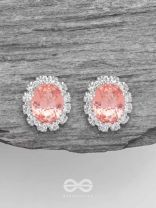 SHIMMER AND SHINE - SILVER AND PEACH EMBELLISHED STUD EARRINGS